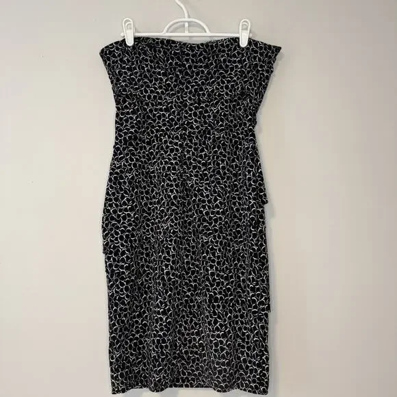 WHBM Instantly Slimming Strapless Sheath Dress Size 8 Tiered Stretch Black White - Picture 7 of 15